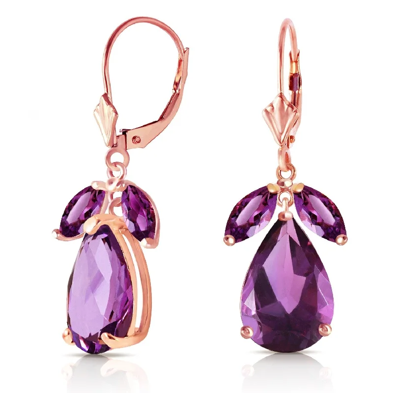 13 Carat 14K Solid Rose Gold Leverback Earrings Natural Amethyst