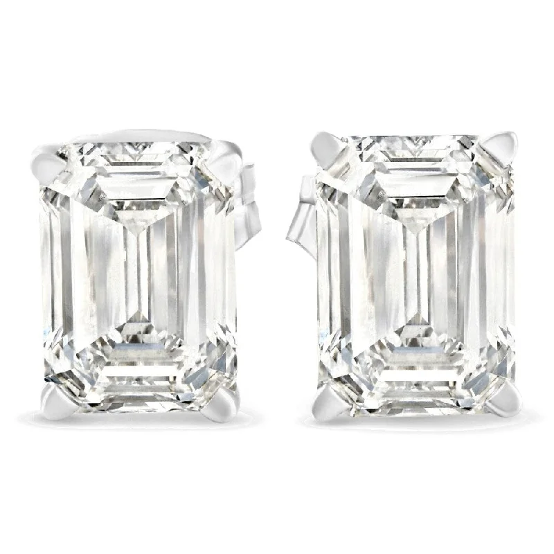 2Ct Lab Grown Emerald Cut Diamond Studs White Gold Earrings