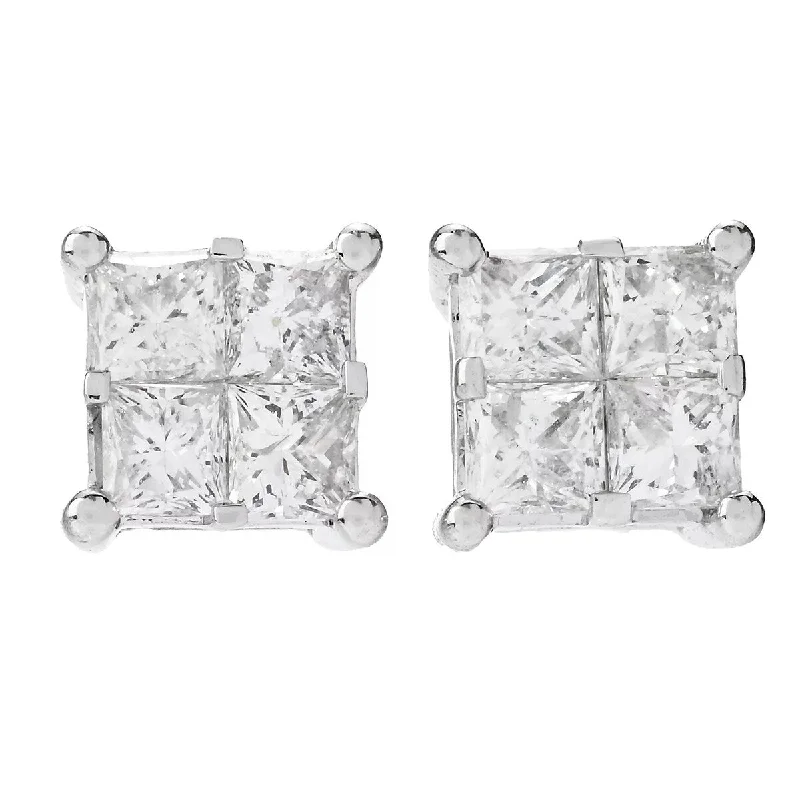 14K White Gold 2.00ctw Princess Diamond Stud Earrings, 2.4 grams