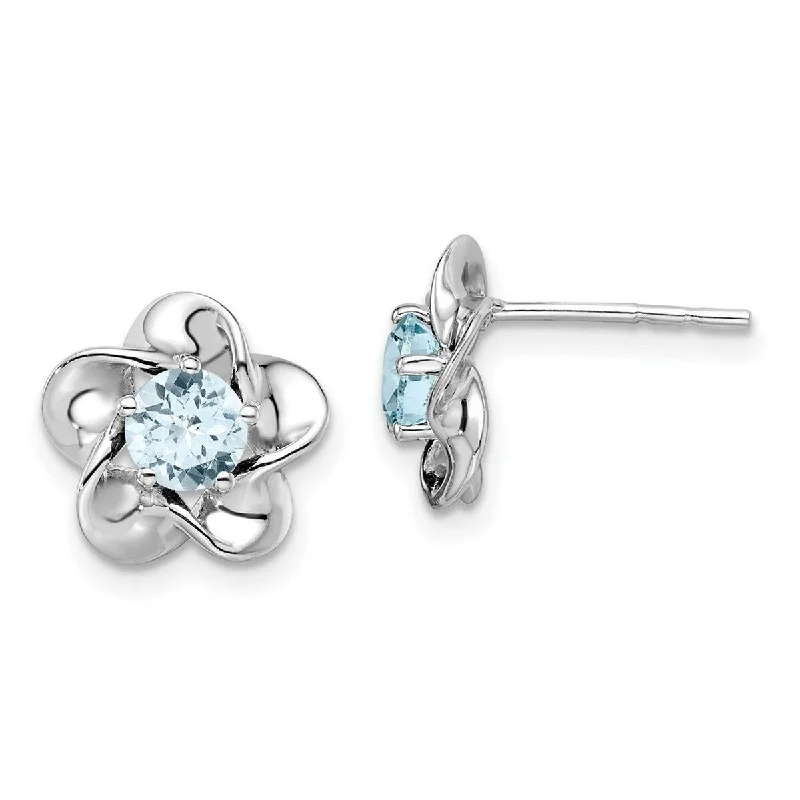 Curata 925 Sterling Silver Rhodium Plated Floral Aquamarine Post Earrings - 15x9mm