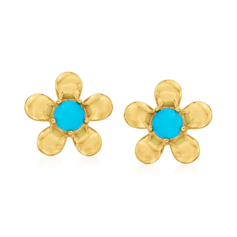 18k Yellow Gold Plated Over Sterling Silver Sleeping Beauty Turquoise Gemstone Stud Earrings