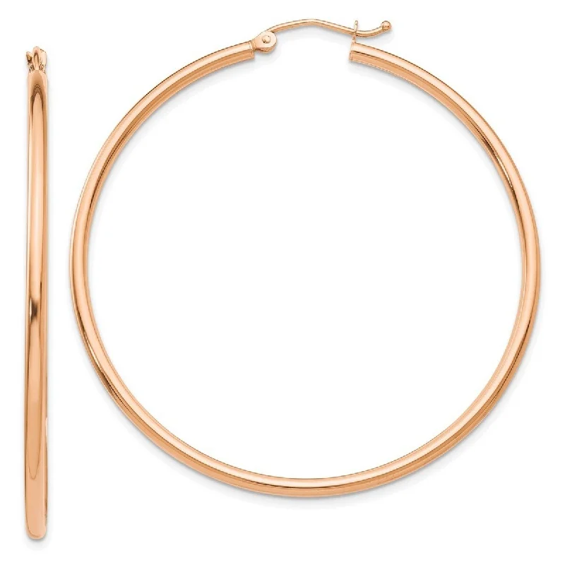 Curata 10k Rose Gold Polished Lightweight Tube Hoop Earrings - 53mm