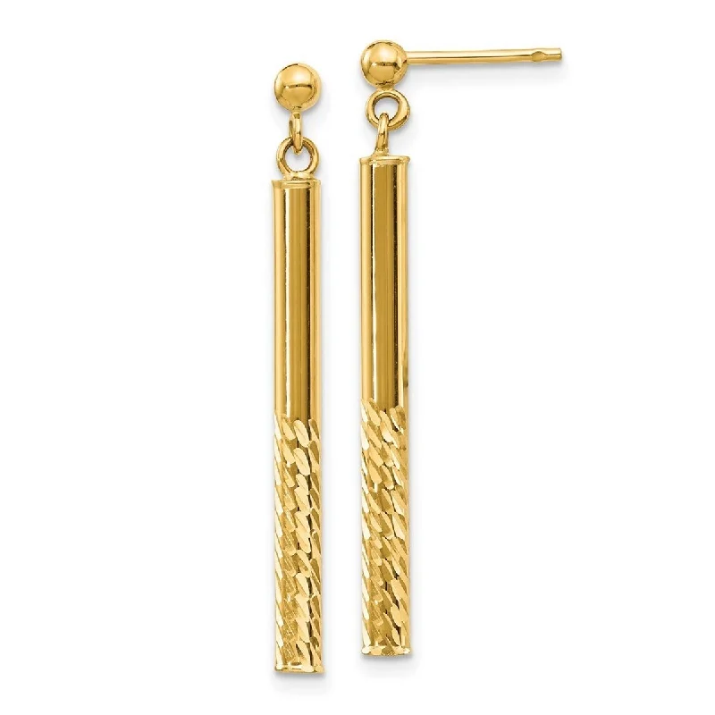 Curata 10k Yellow Gold Polished Sparkle Cut Bar Guardian Angel Post Earrings - 36.5x3mm