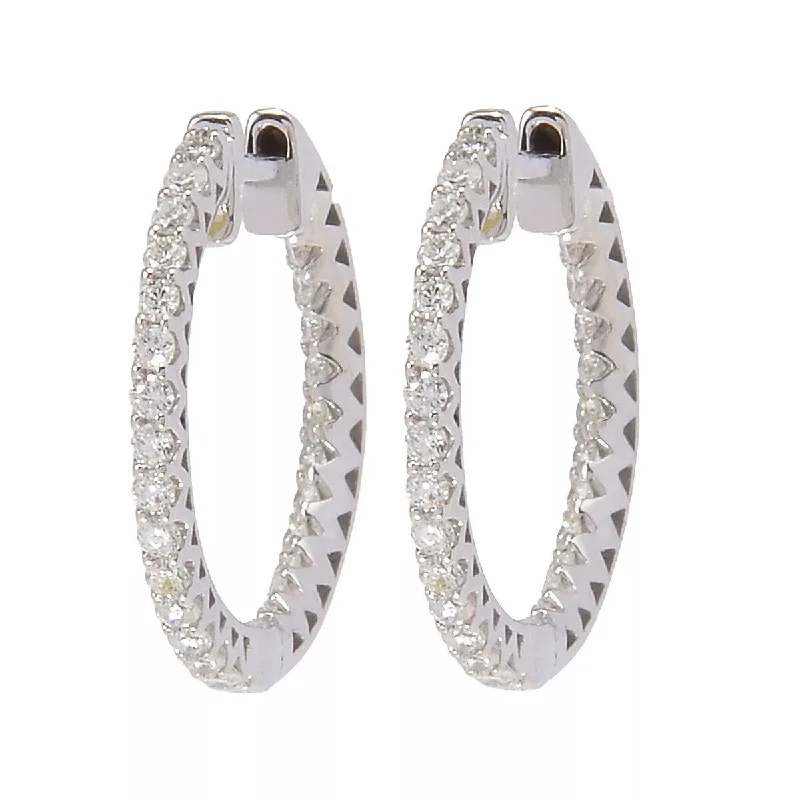 14K White Gold 0.50ctw Diamond Inside Out Hoop Earrings, 3.0 grams