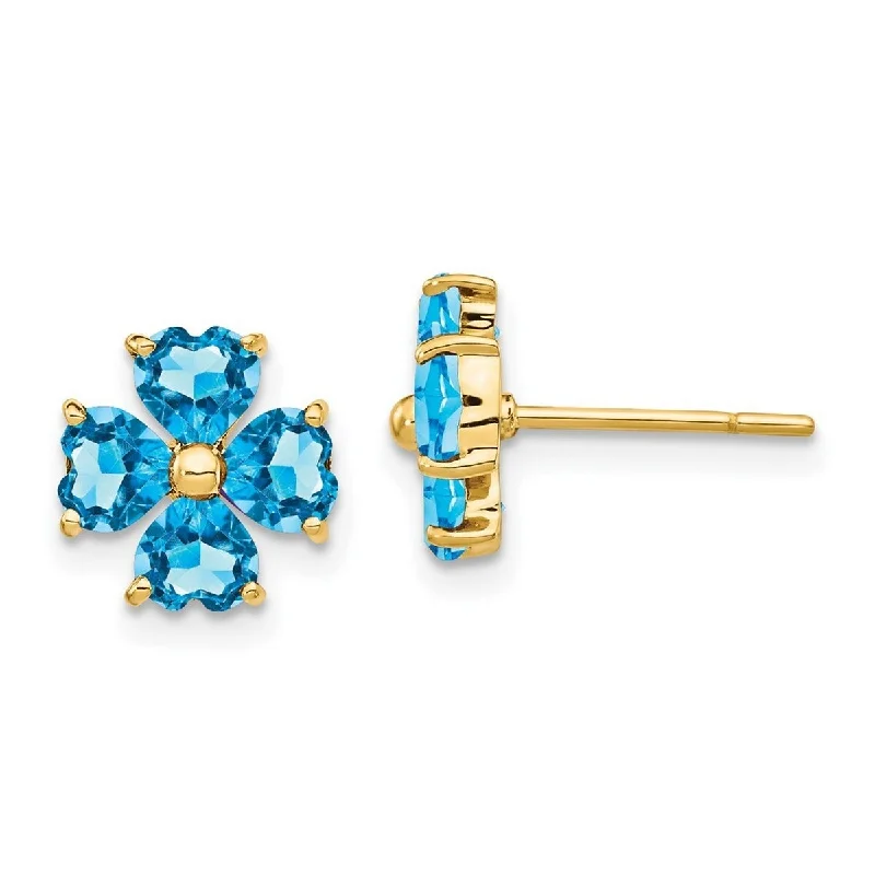 Curata 14k Yellow Gold 9mm Heart shaped Swiss Blue Topaz Flower Post Earrings