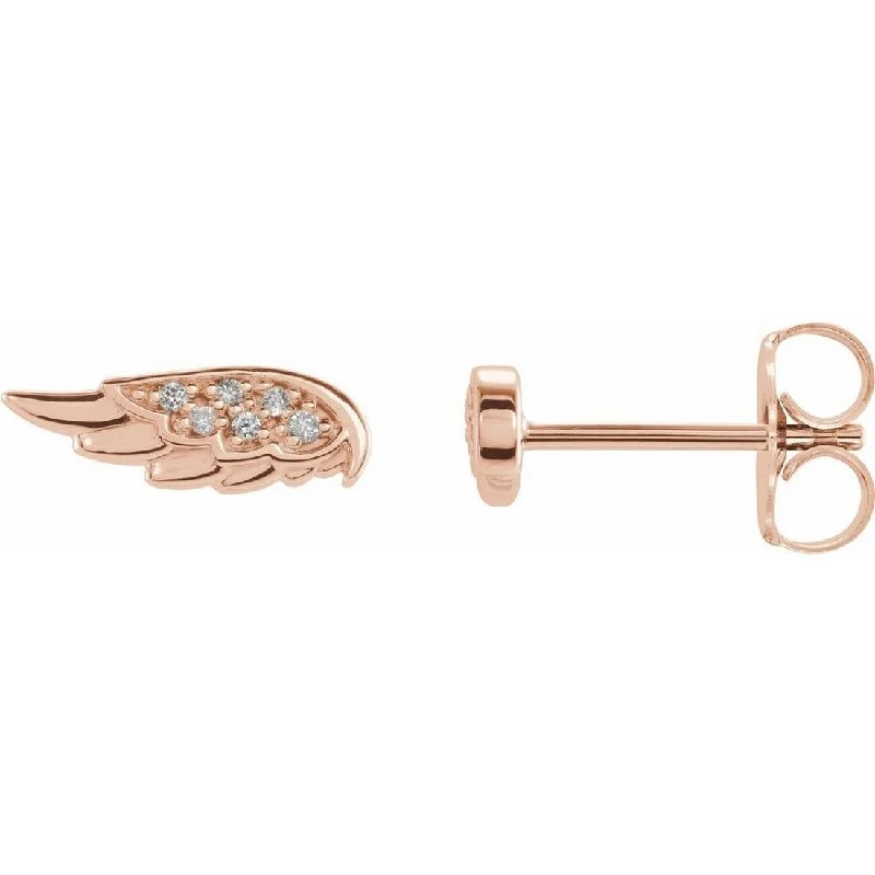 Curata 14k Rose Gold Polished .03 Carat Diamond Religious Guardian Angel Wing Stud Earrings