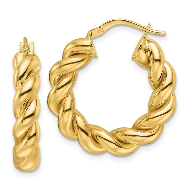 Curata 14k Yellow Gold Polished Hollow Twisted Round Hoop Earrings - 24.9x24.9mm