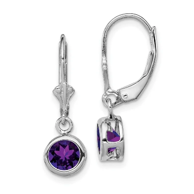 Curata 925 Sterling Silver Bezel 6mm Round Amethyst Leverback Earrings 26x7mm