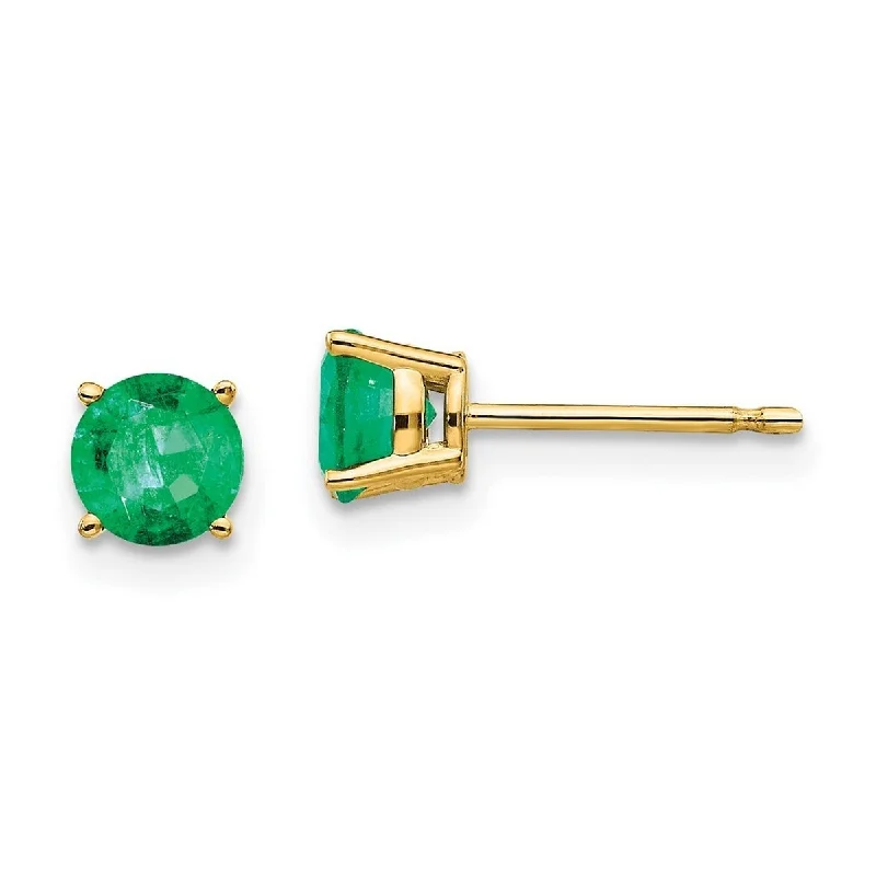 Curata 14k Yellow Gold 5mm Genuine Round Emerald Post Earrings