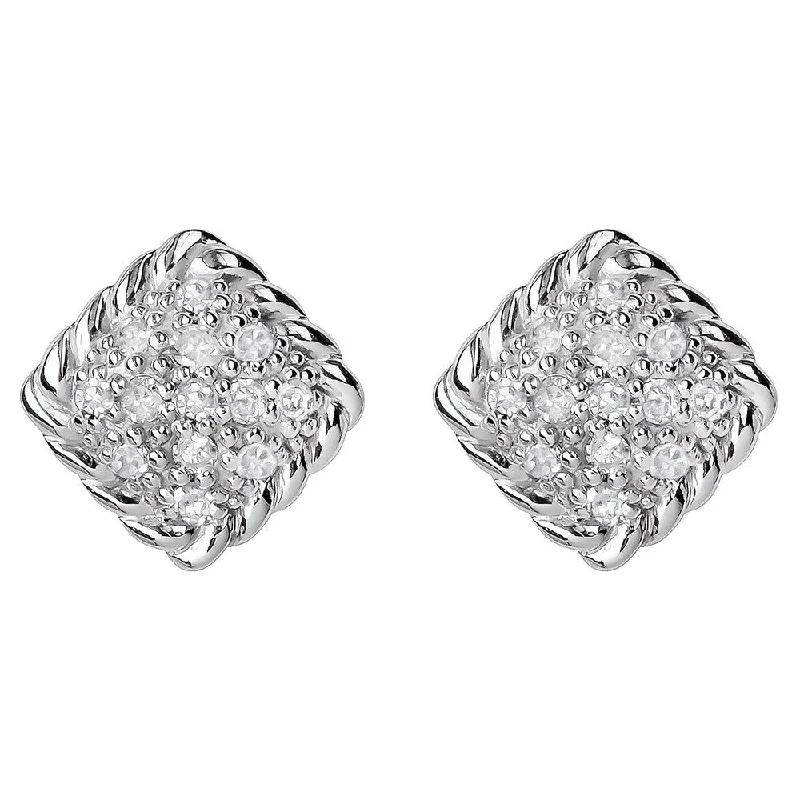 Viducci 10k White Gold Genuine 1/4ct Diamond Cluster Stud Earrings Rope Gold Trim