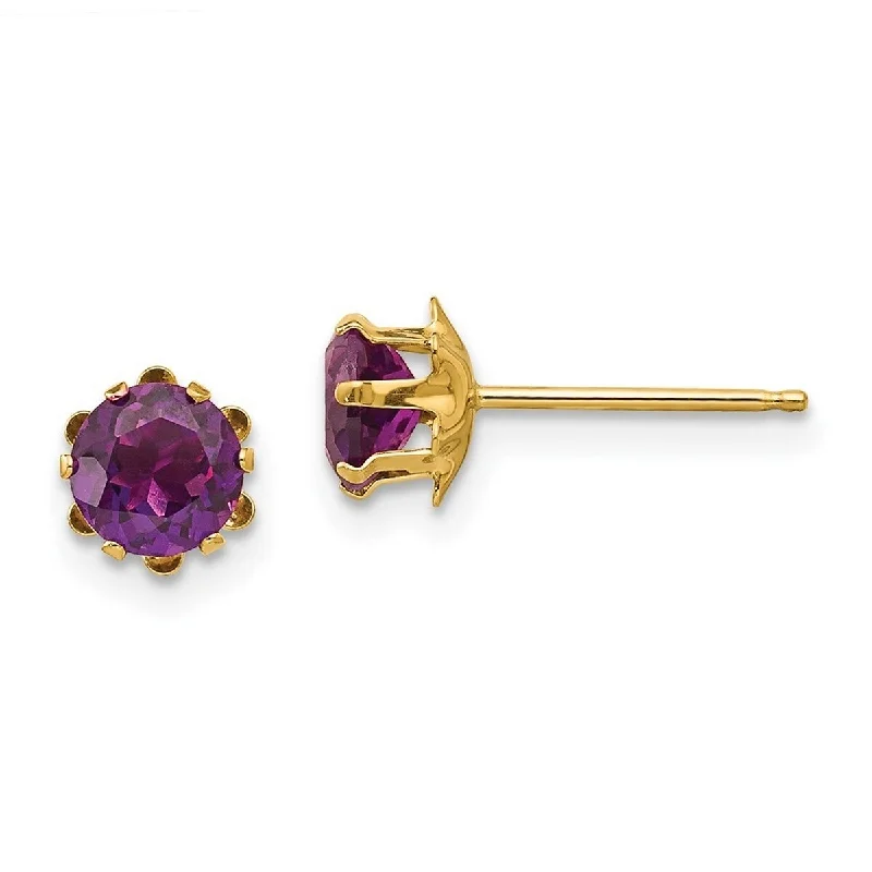 Curata 14k Yellow Gold 5mm Synthetic Alexandrite Earrings(5x5mm)