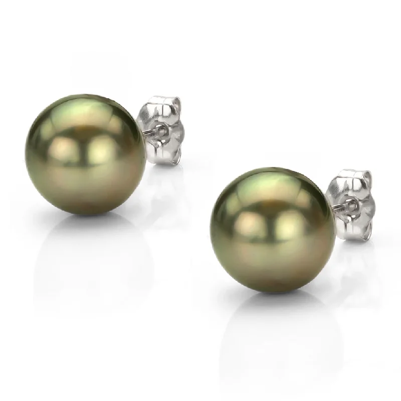 DaVonna 14k Gold Black Tahitian Cultured Pearl Stud Earrings (10-10.5 mm)