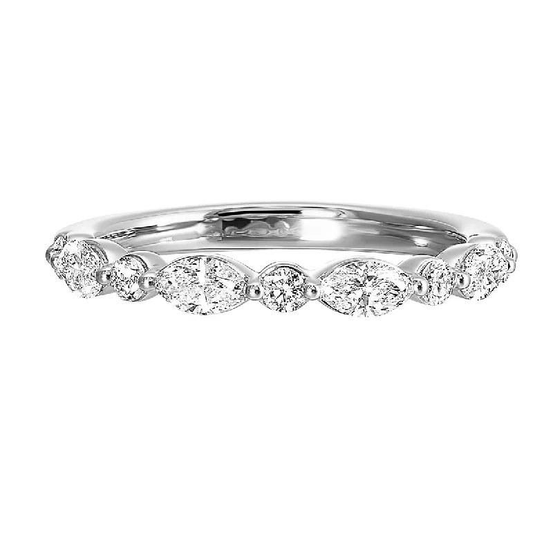 Dainty Lab-Created Round and Marquise Shaped Diamond Engagement Ring Band in White Gold, 0.5 cttw