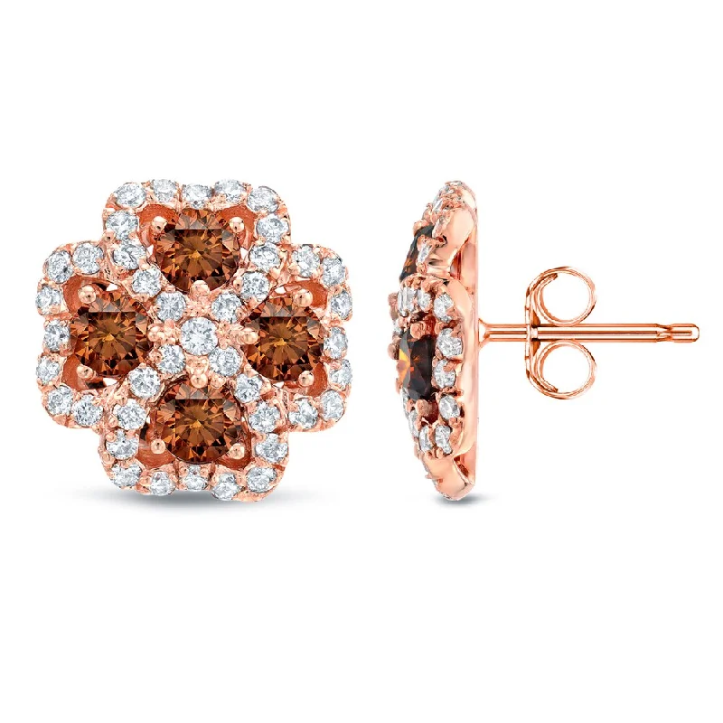 Auriya 3 1/4ctw Unique Clover Shape Brown Diamond Earrings 14k Rose Gold (SI1-SI2)