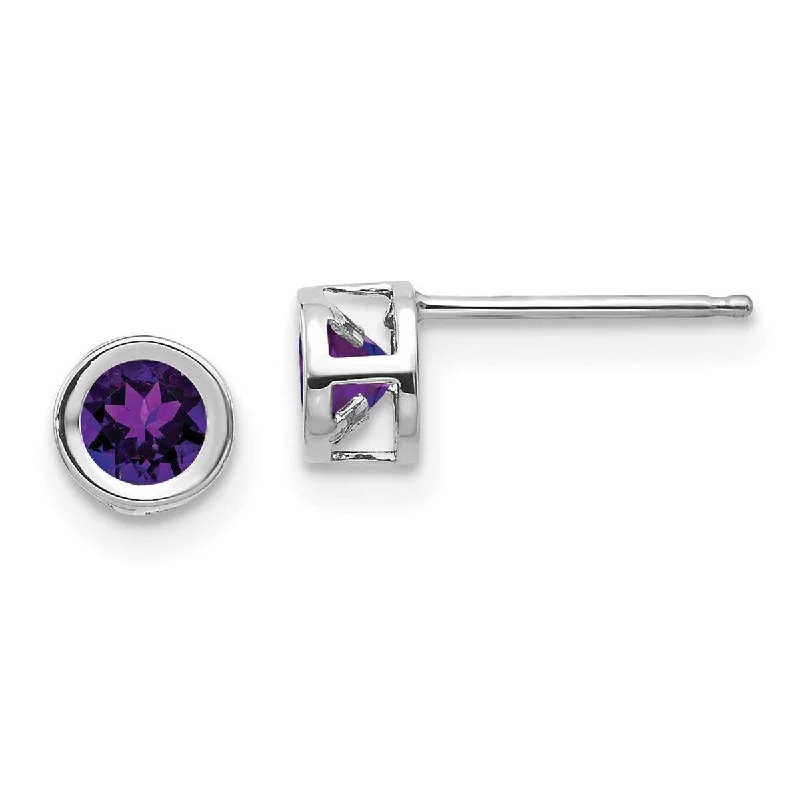 Curata 14k White Gold Polished 4mm Bezel February Amethyst Post Earrings