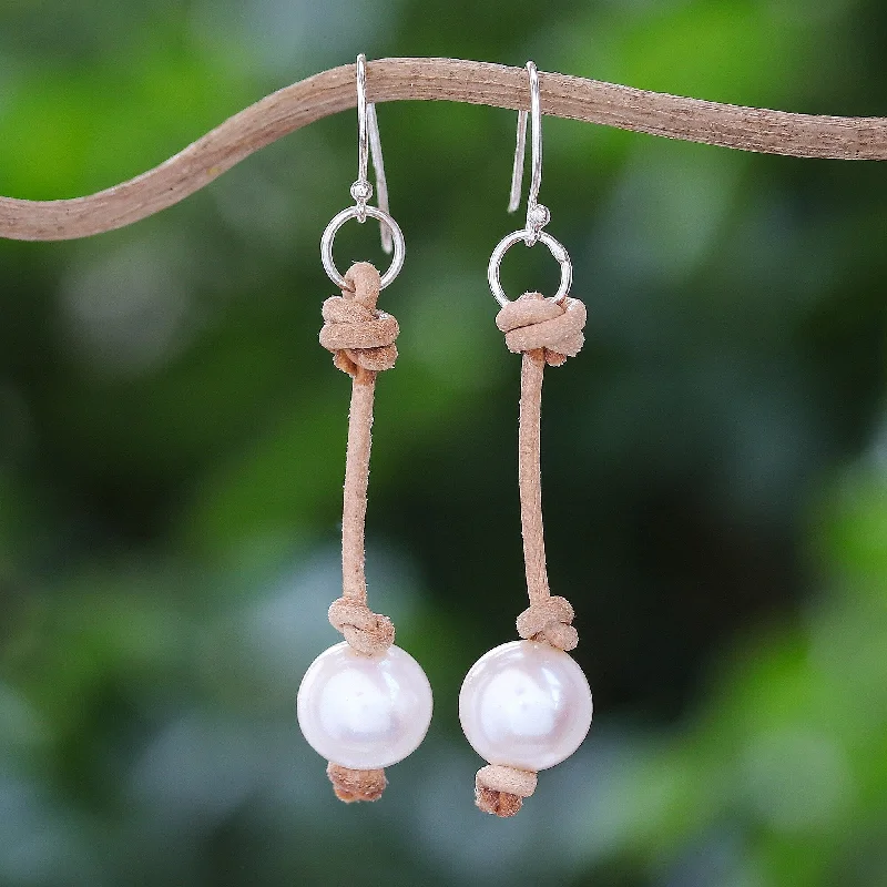 Novica Handmade Innocent Soul Leather And Cultured Pearl Dangle Earrings