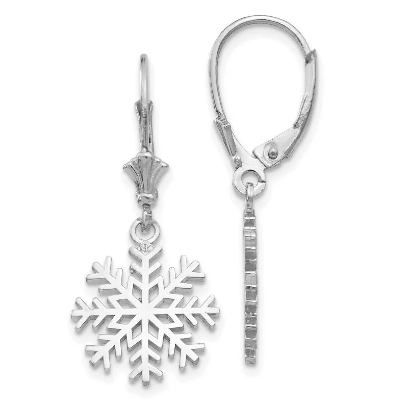 Curata 14k White Gold Cut Out 3D Snowflake Leverback Earrings - 13.63x13.63mm