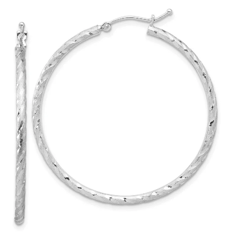 Curata 14k White Gold Polished and Satin Diamond cut Hoop Earrings - 40.5x40mm