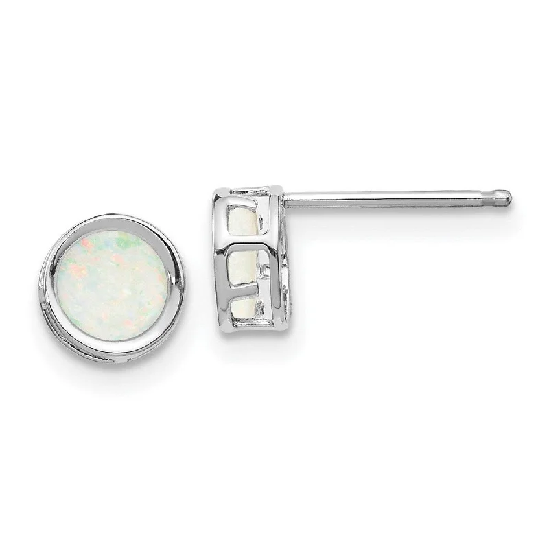 Curata 14k White Gold Polished Post 5mm Bezel Opal Stud Earrings