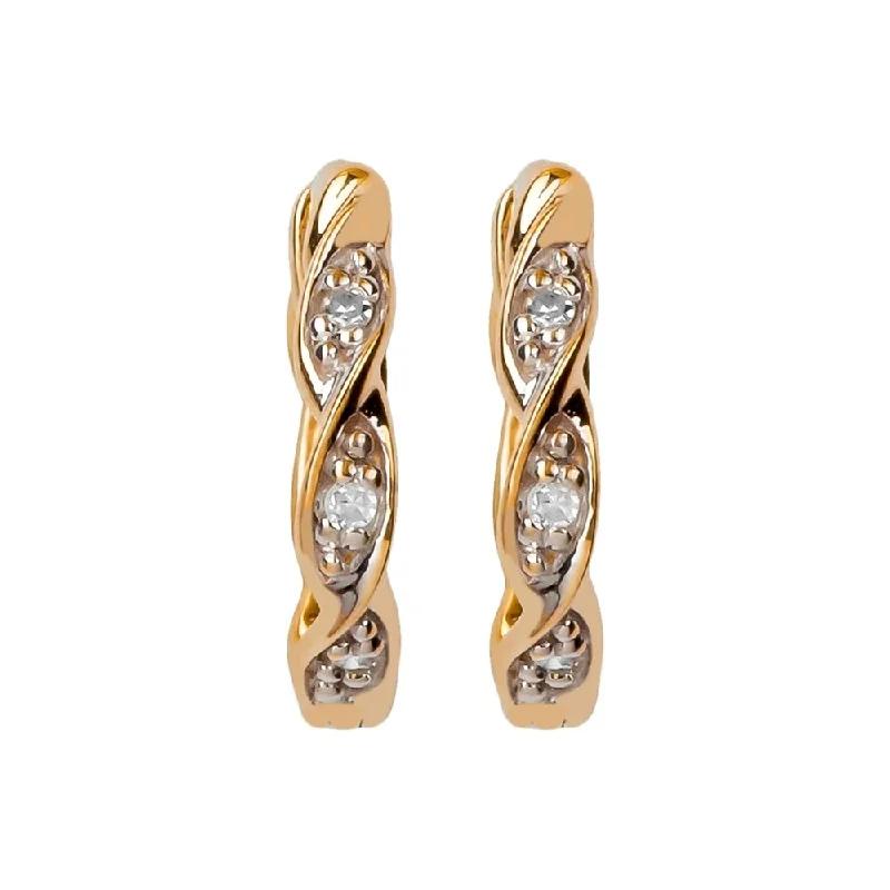 Viducci 10k Yellow Gold Braided Diamond Petite Huggie Hoop Earrings