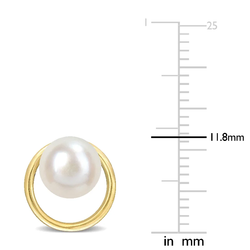 Miadora 7-7.5mm Cultured Freshwater Pearl Circle Stud Earrings 10k Yellow Gold