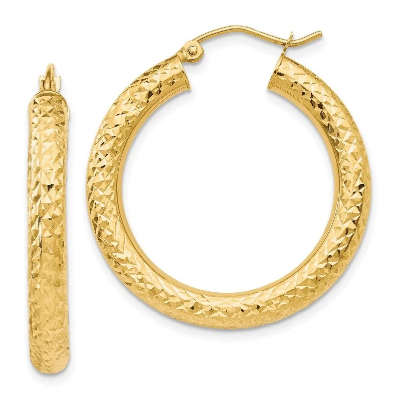 Curata 10k Yellow Gold 30mm Sparkle Cut Round Hoop Earrings