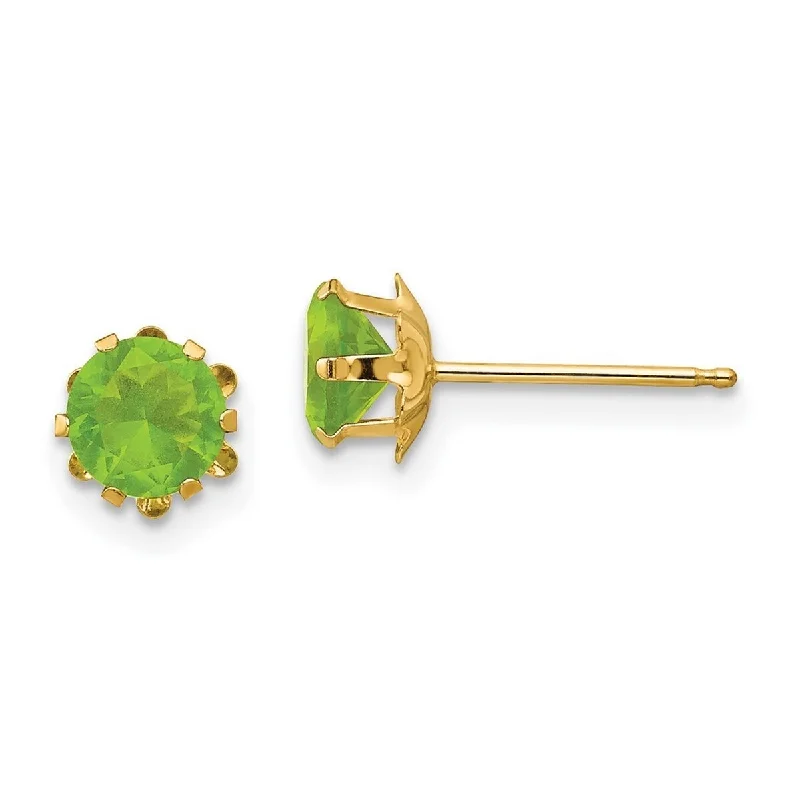 Curata 14k Yellow Gold 5mm Synthetic Peridot (Aug) Earrings