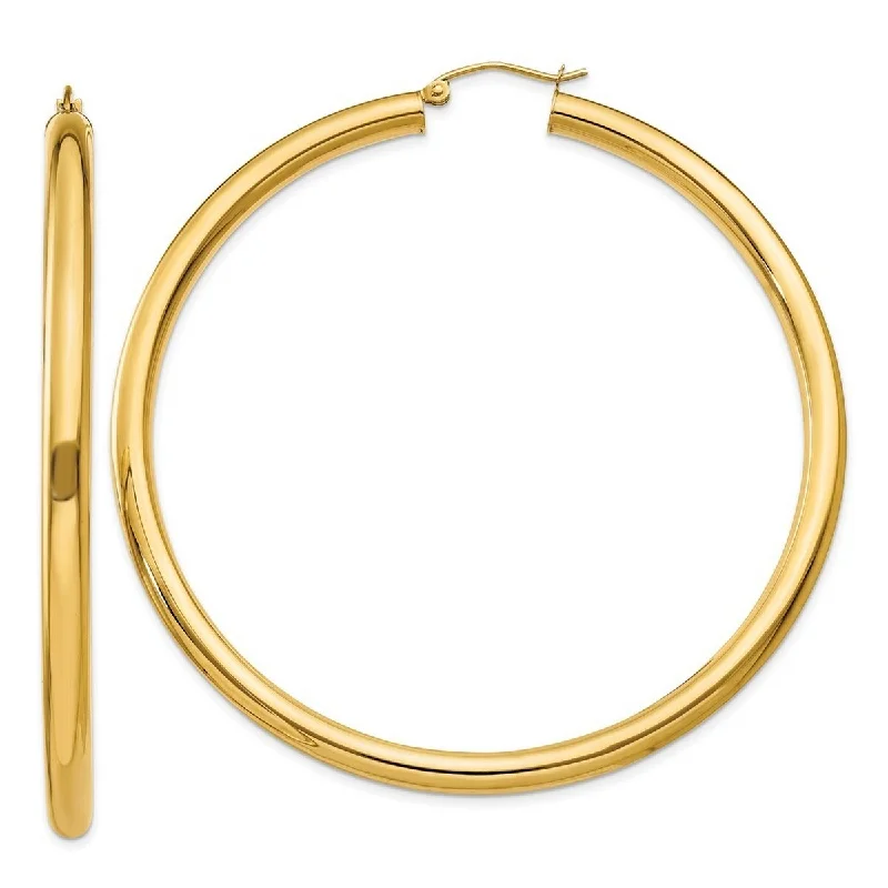 Curata 10k Yellow Gold Polished Lightweight Tube Hoop Earrings - 65mm