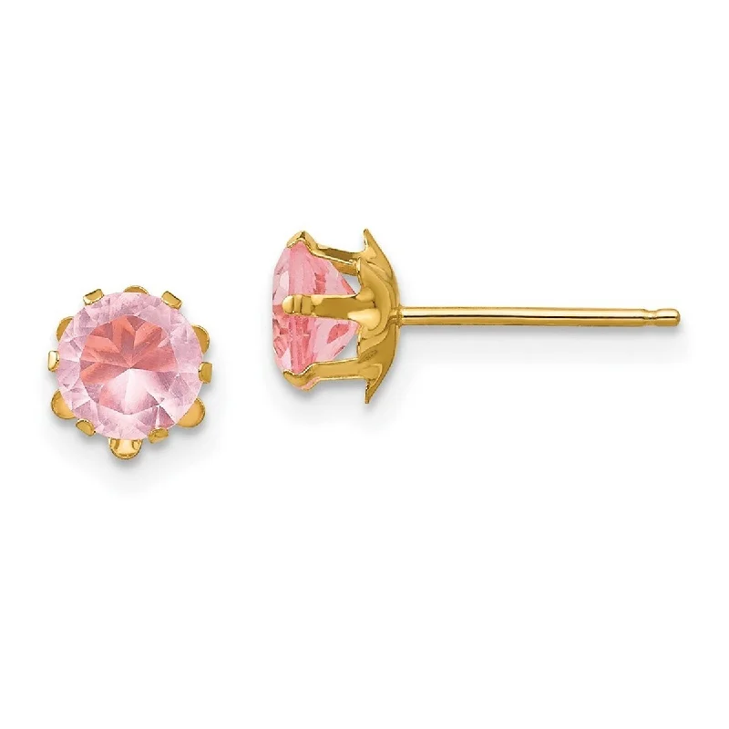 Curata 14k Yellow Gold 5mm Synthetic Pink Tourmaline (Oct) Earrings