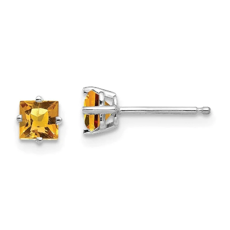 Curata 14k White Gold 4mm Princess Cut Citrine Earrings