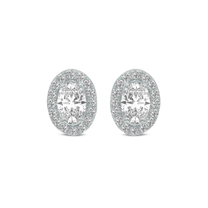 Marquee 1.50 Carat TW Oval Shape Lab Grown Diamond Halo Earrings in 14K White Gold