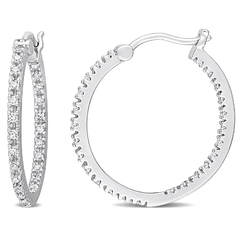 Miadora 1/4ct TW Diamond Inside Outside Hoop Earrings Sterling Silver