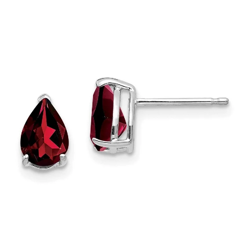 Curata 14k White Gold 7x5mm Pear Garnet Earrings