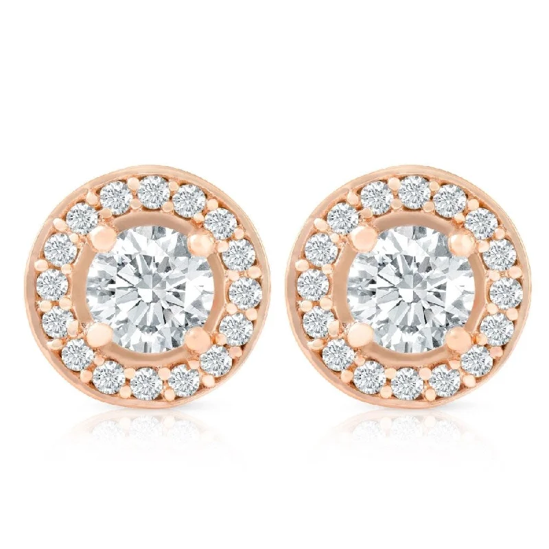 1/2Ct Diamond Halo Screw Back Studs Rose Gold Earrings