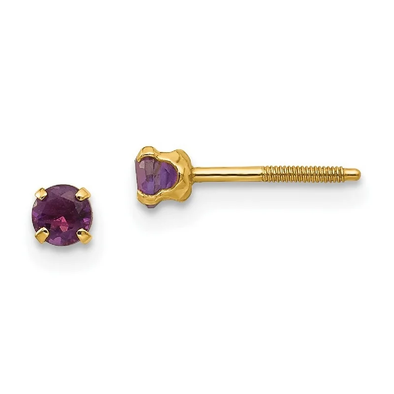 Curata 14k Yellow Gold 3mm Amethyst Childrens Earrings (4x4mm)