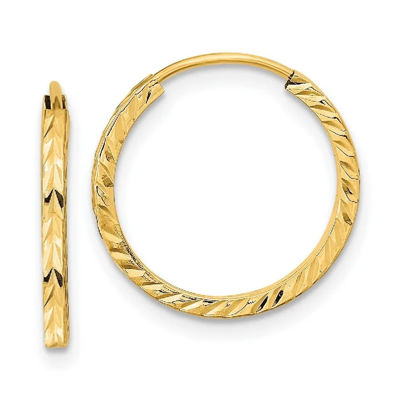 Curata 10k Yellow Gold Sparkle Cut Square Tube Endless Hoop Earrings - 17x17mm