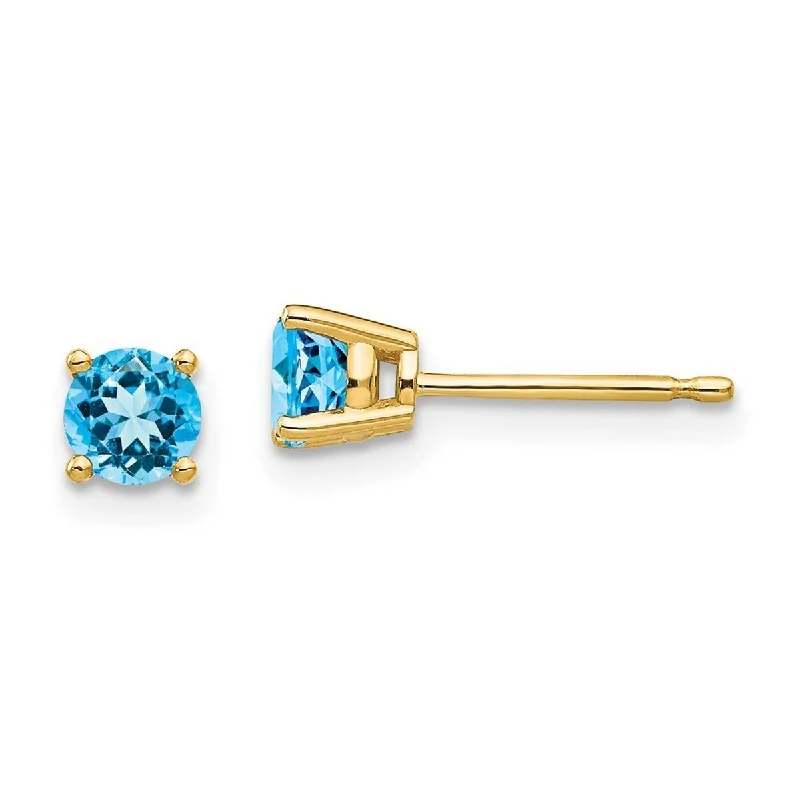 Curata 14k Yellow Gold 4mm Round Blue Topaz Stud Earrings