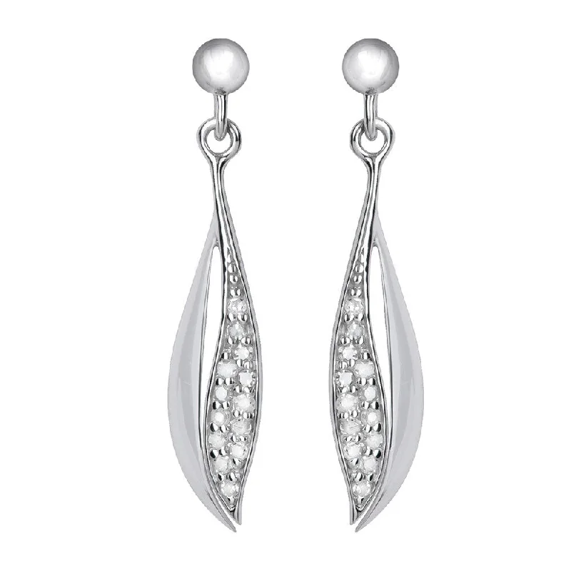 Viducci 10k White Gold Dangle Diamond Curved Drop Earrings