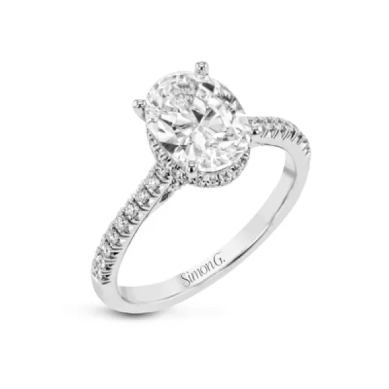 Simon G. 18k Oval-Cut Hidden Halo Engagement Ring with Diamonds