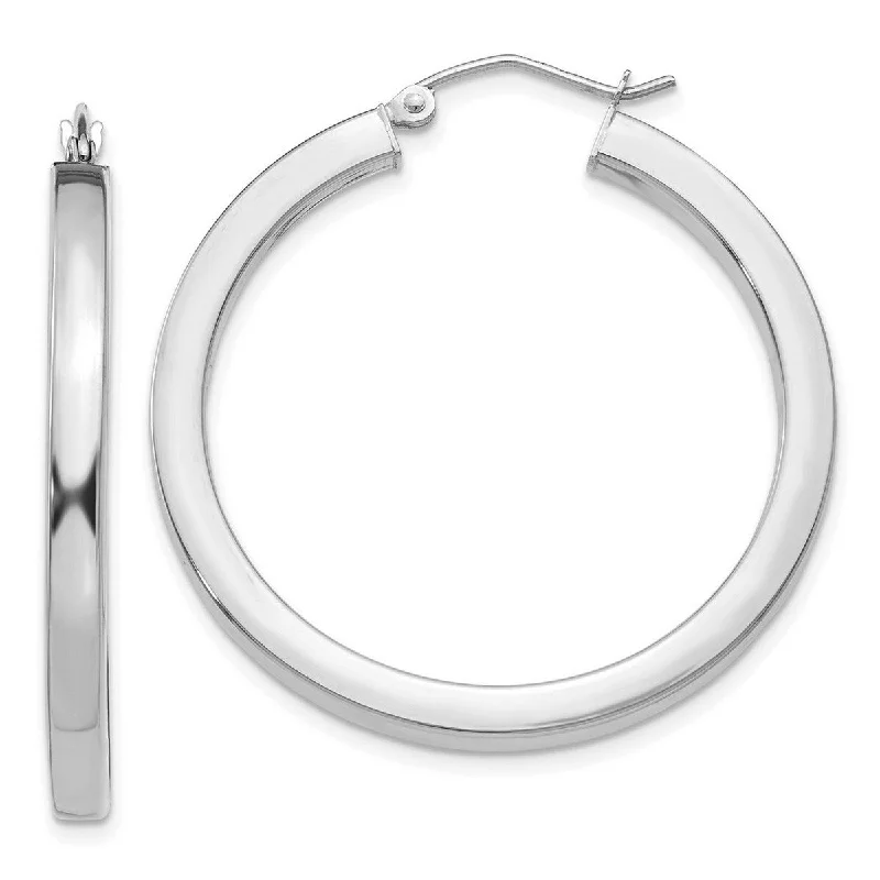 Curata 14k White Gold Hollow Polished Square Tube Hoop Earrings - 35mm