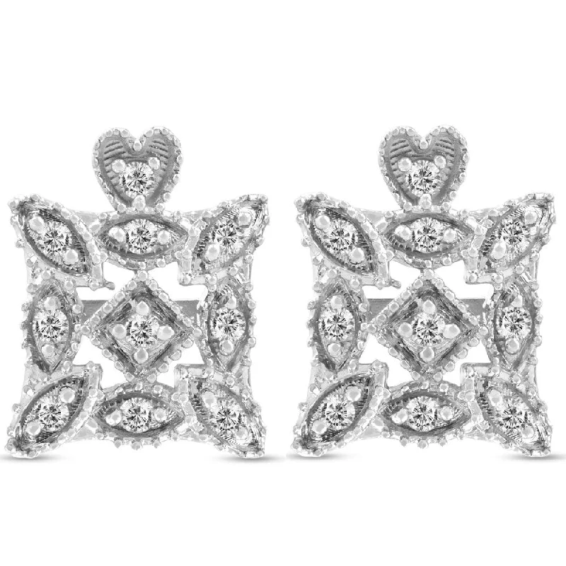 Pompeii3 10k White 1/4 ct TDW Pave Vintage Square Framed Diamond Studs Womens Earrings