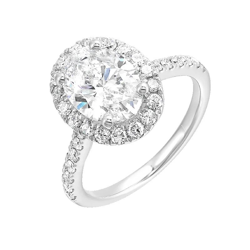 Lab-Created Oval Diamond Halo Engagement Ring in White Gold, 2.63 cttw