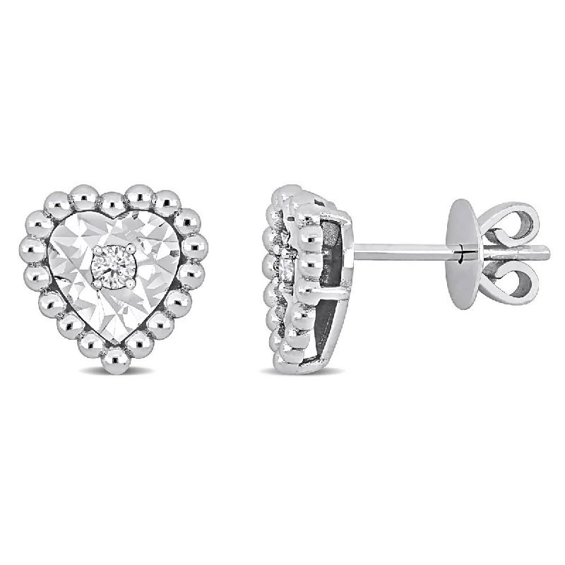 Miadora 1/10ct TW Diamond Heart Stud Earrings 14k White Gold