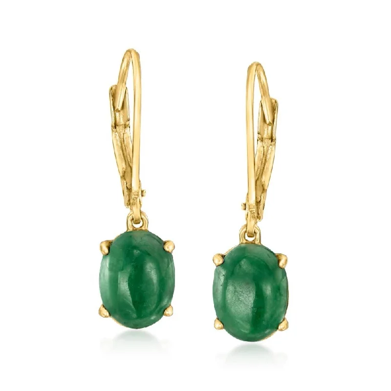 18k Yellow Gold Over Sterling Silver Dyed Green Jade Gemstone Dangle Earrings