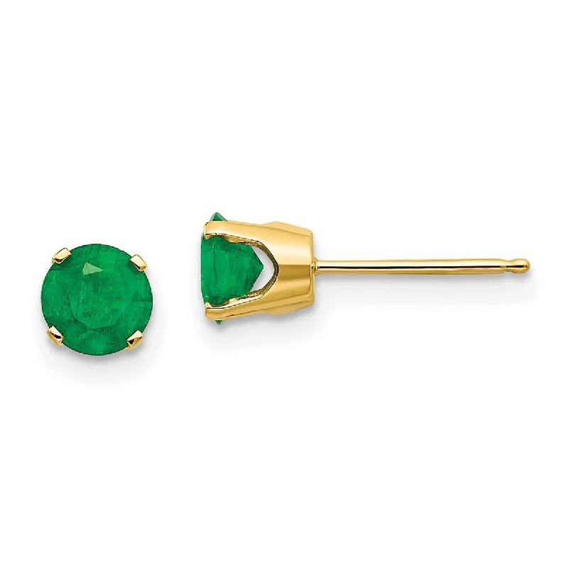 Curata 14k Yellow Gold Post 5mm Genuine Emerald Earrings May