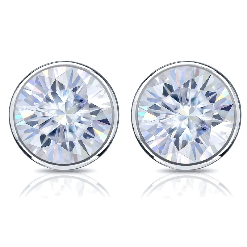 Auriya Platinum 6ct TGW Round Brilliant Moissanite Bezel Stud Earrings