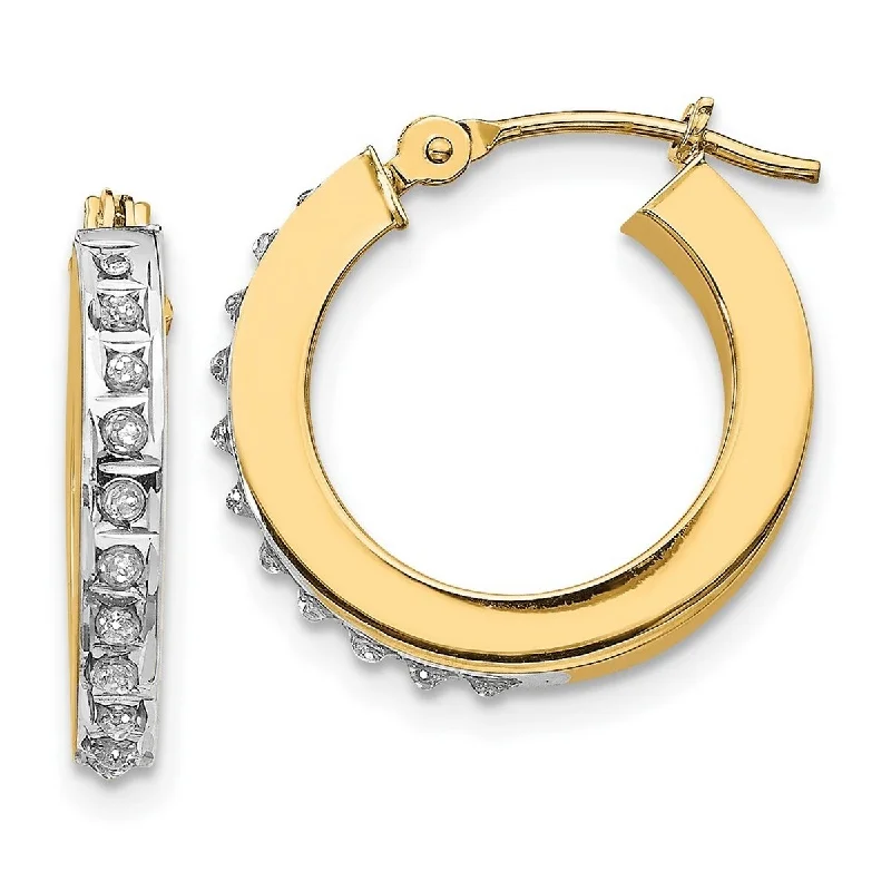 Curata 14k Yellow Gold Diamond Accent Round Hinged Hoop Earrings - - 16x2mm