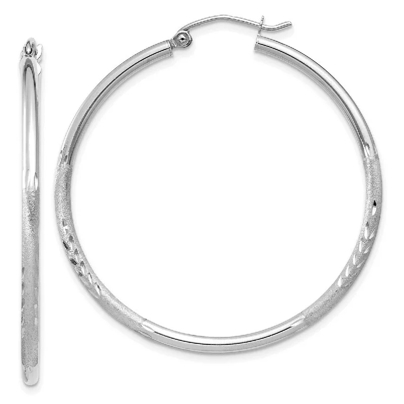 Curata 10k White Gold Satin and Sparkle Cut Round Hoop Earrings - 40mm