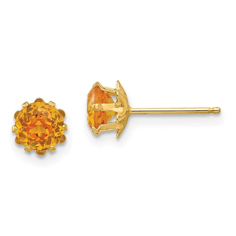 Curata 14k Yellow Gold 5mm Synthetic Citrine (Nov) Earrings