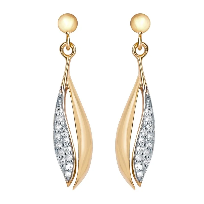 Viducci 10k Yellow Gold Dangle Diamond Curved Drop Earrings